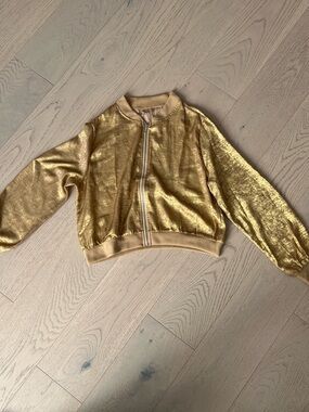 Gold Metallic Bomber Jacket - Women's Shimmery Zip-Up